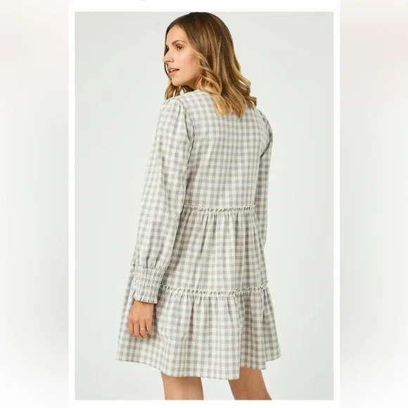 Hayden Los Angeles Smocked Cuff V Neck‎ Tiered Plaid Dress Size Medium NWT - Picture 2 of 11